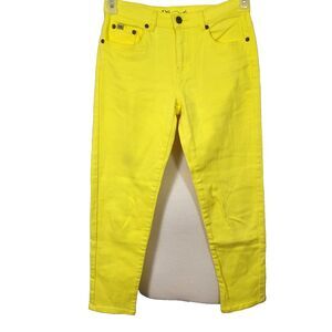 DG2 Diane Gilman Jeans Size 2P Stretch Denim Bright Yellow Tapered Pockets